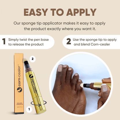 Toe Corn Concealer with sponge tip applicator for easy application. Instantly covers toe corns for flawless coverage, perfect for open-toed shoes.